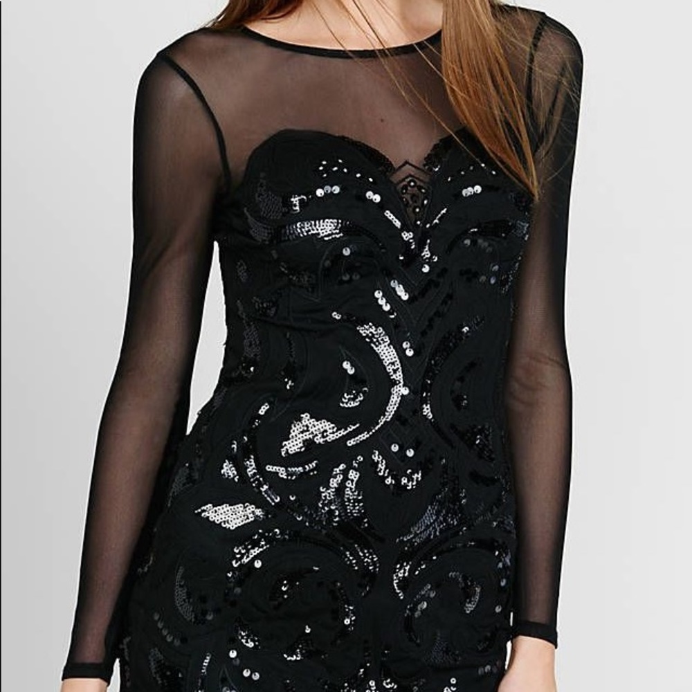 Express Black Sheer Sequin Bodycon Dress